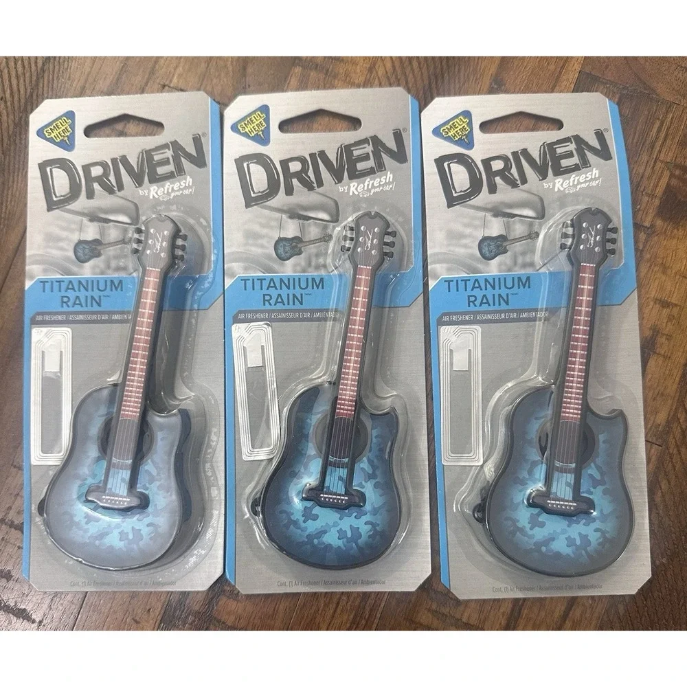3 Driven Refresh Hanging Car Air Freshener Titanium Rain Blue Guitar Music Lover